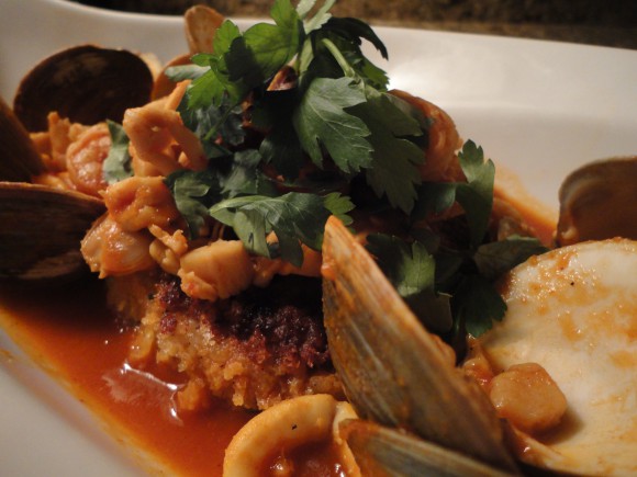 Risotto Crab Cake with Spicy Seafood Broth